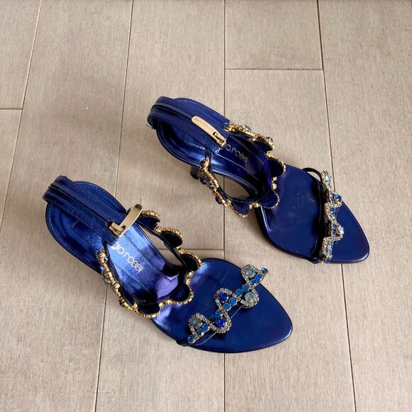 Sergio Rossi Rhinestone Metallic Blue Heels - Picture 6 of 10